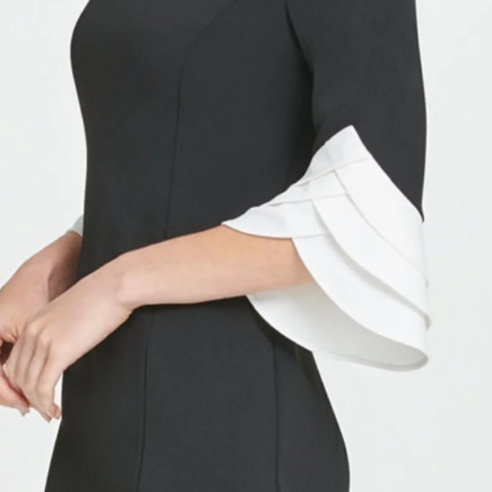 DKNY BLACK SHEATH DRESS W/TRIPLE RUFFLE SLEEVE SZ 6